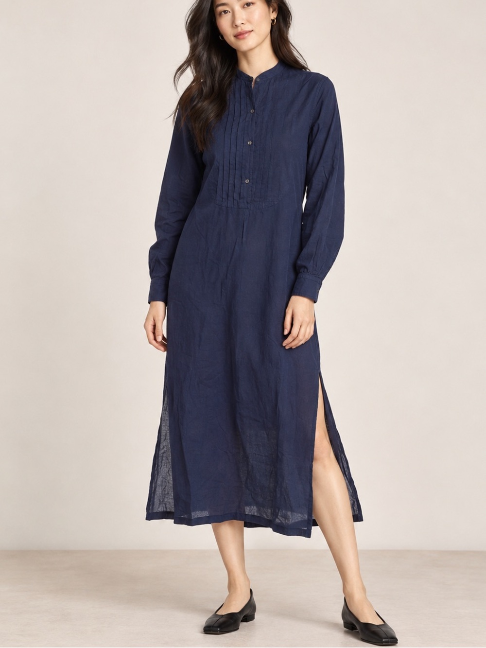 Nili Lotan Navy Blue Long Sleeve Midi Shirtdress – Size Small